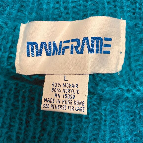 Vintage Mainframe Mohair Sweater Open Weave Large Dark Turquoise‎ - Picture 7 of 12